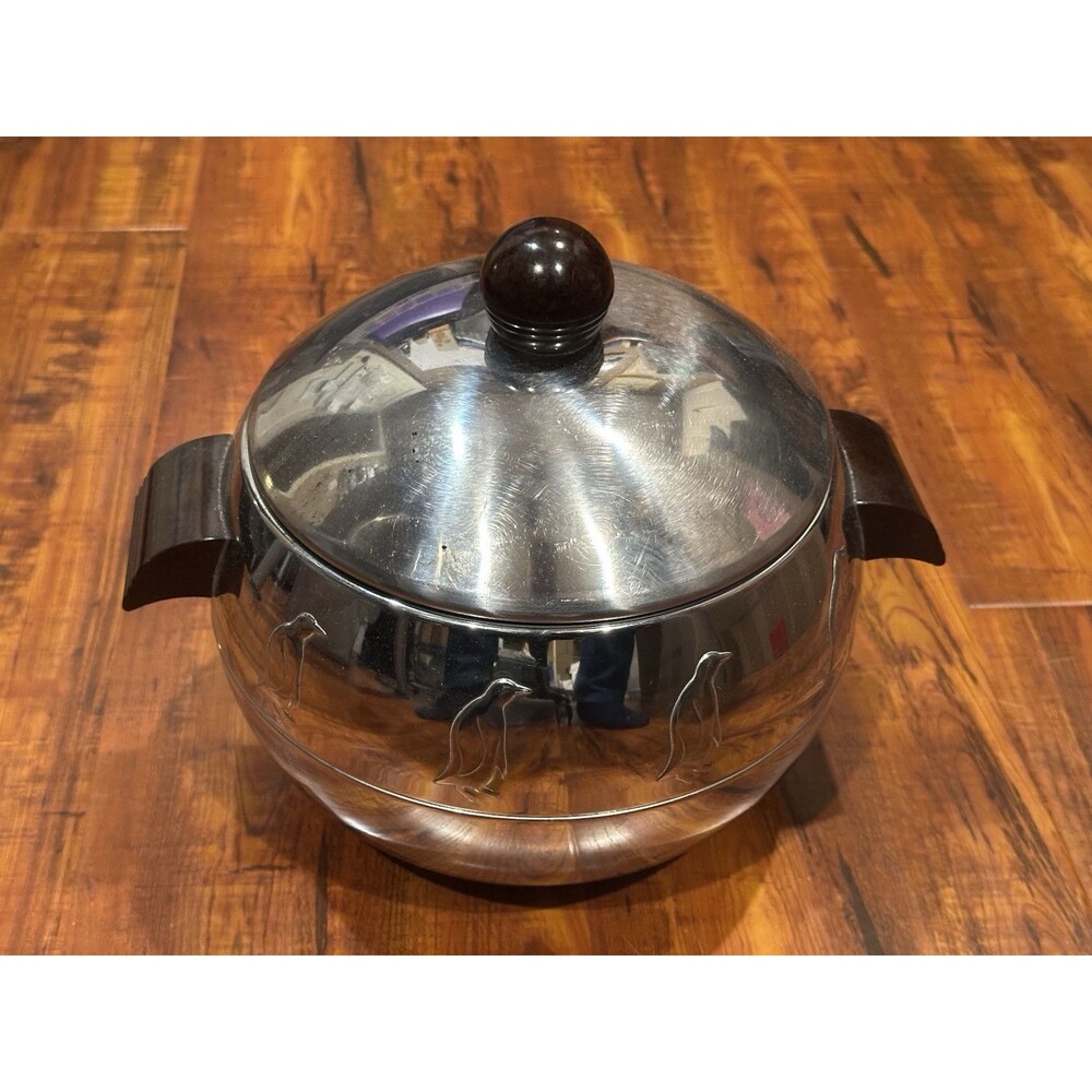 MCM West Bend PENGUIN Ice Bucket Hot & Cold Server with Lid Bakelite Handles EUC